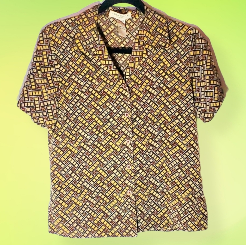 Vintage Abstract Neutral Colors Button-Up Top